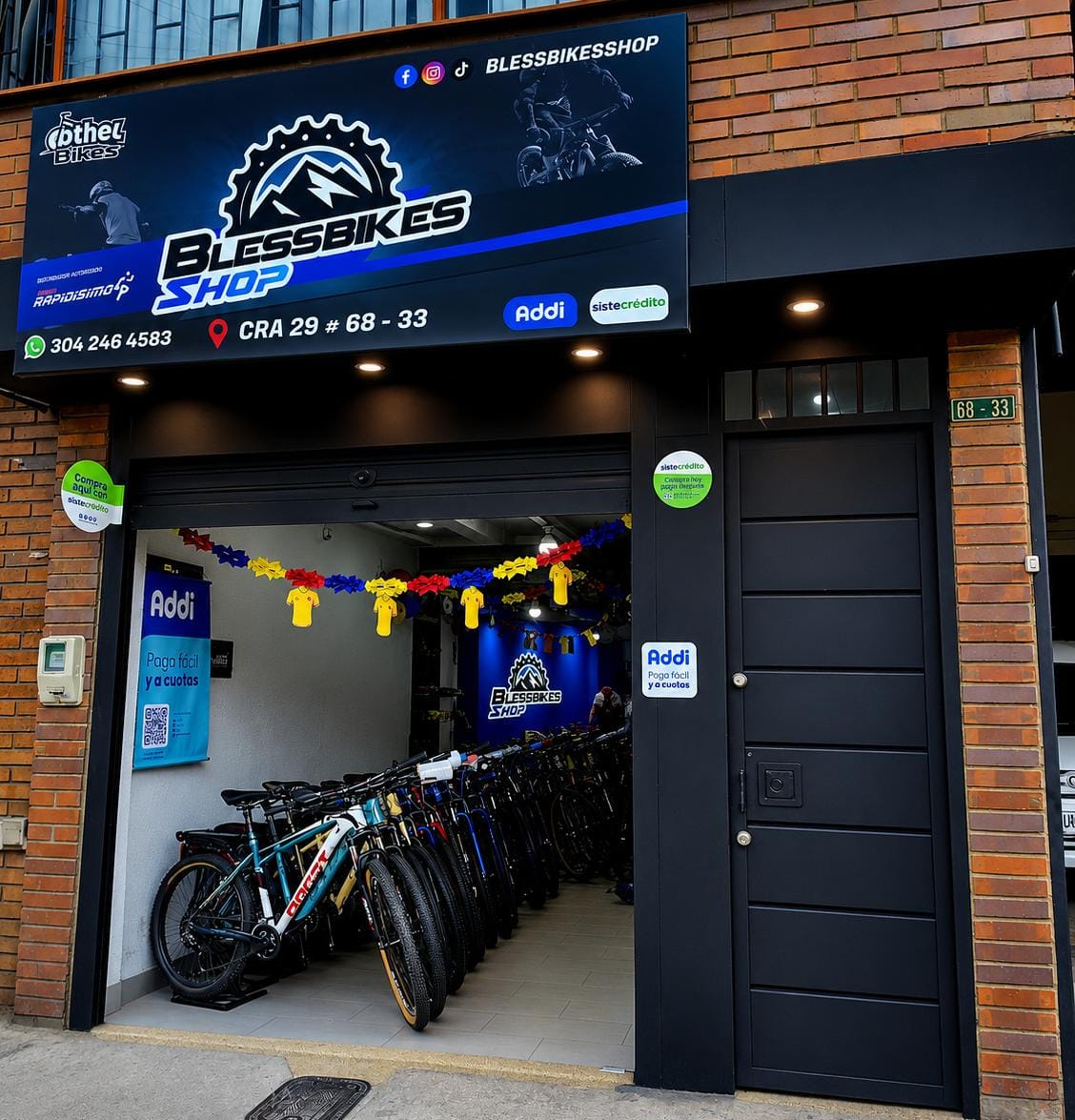 Fachada de la tienda física Bless Bikes en Cra. 29 # 68-33, Bogotá